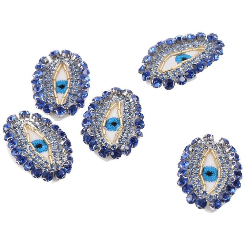 YYlingx 5PCS Blue Rhinestone Patches, Handmade Beaded Rhinestones Evil Eye