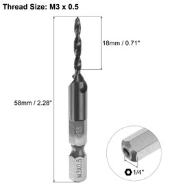 sourcing map Combination Drill and Tap Bit, Metric M3 x 0.5 Thread 1/4" Hex Shank, TiCN Coated Threading Screw Taps Spiral Flute Tapping Tool, High Speed Steel (HSS) 6542
