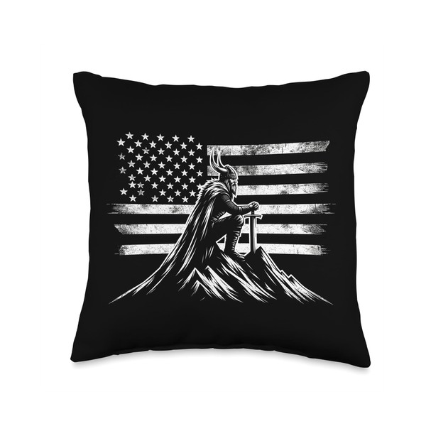 Viking American Flag USA Flag Throw Pillow