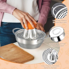 Double Handle Lemon Squeezers, Premium Quality Stainless Steel Juicer Hand, Lemon Juicer with Multiple Filtering Holes, Convenient for Separating Pulp and Juice, Easy to Clean, Sturdy and Durable