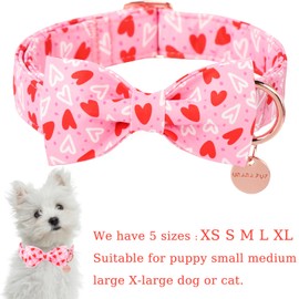 UP URARA PUP Valentine’s Day Dog Collar with Bow Tie, Red Heart Bowtie Collar with Metal Buckle, Valentine’s Day Gift Pet Collar for Puppy Girl Boy Dog or Cat, Wedding Dog Collar, M, Neck 13.5-22in