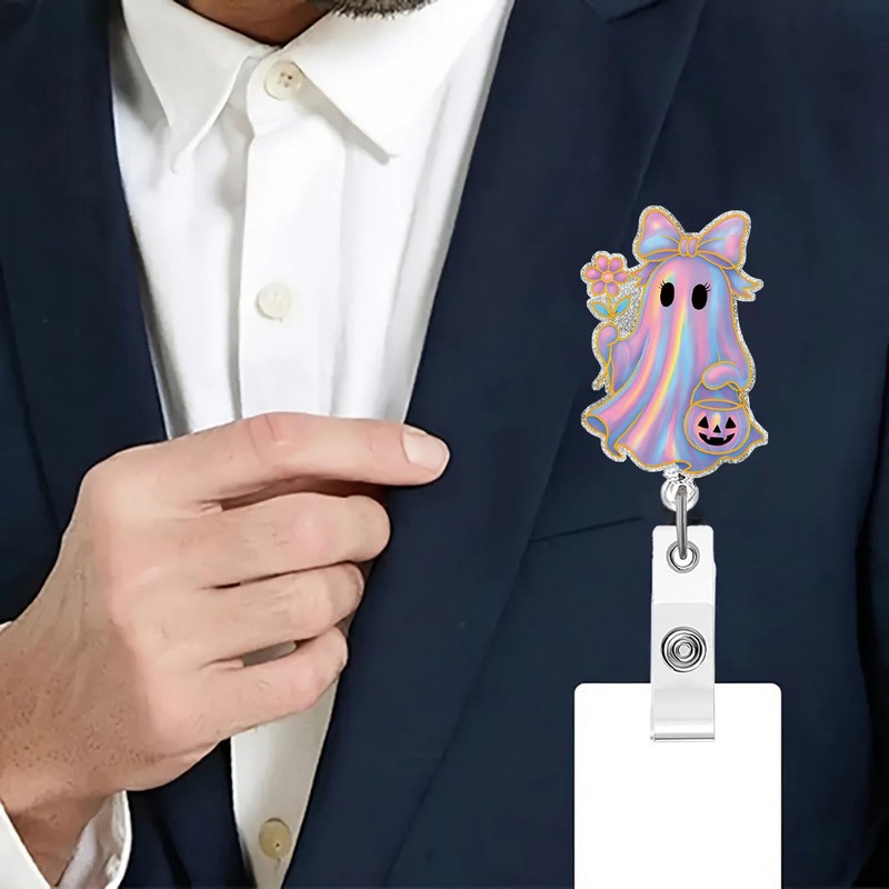 Cute Ghost Badge Reel Acrylic Retractable Halloween Badge Clip with