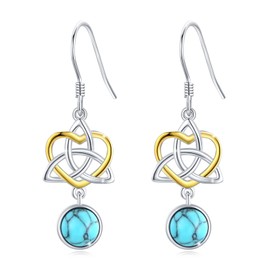 Celtic Knot Earrings Teardrop Turquoise Dangle Drop Heart-shaped Earring 925 Sterling Silver Jewellery Gifts for Women Girls