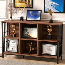 YOHKOH 6 Cube Organizer Bookcase - Industrial Vintage Storage Shelf, Heavy Duty Carbon Steel Frame & Wooden Shelves, Mid-Century Style Cube Shelf