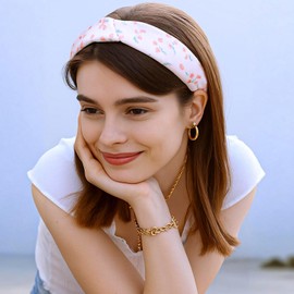 TIESOME 3 Packs Pink Women Knotted Headbands, Knotted Fashion Hairbands Non-Slip Wide Elastic Hair Accessories for Yoga Workout Daily Wear