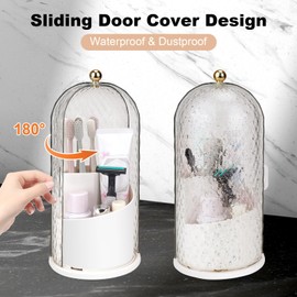 QIYVLOS Toothbrush Holders with Sliding Lid, Rotating 3 Slots Bathroom Organizer Countertop, Tooth Brush Toothpaste Holder Bathroom Counter Stand Caddy for Vanity Makeup Brushes Holder (White)