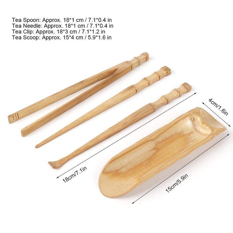 4 Pieces Tea Set Bamboo Natural Bamboo Tea Set Teaspoon