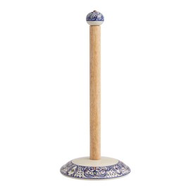 Tunis Freestanding Ceramic and Wood Paper Towel Holder Countertop - Ceramic Napkin Roll & Paper Towel Stand for Kitchen Table - Stand Alone Wooden Papertowel Kitchen Roll Holder - African Home Decor
