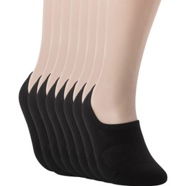 Pro Mountain No Show Socks Size L Black 8 Pack Women Men Cotton Cushion Footies Liner Sneakers Workout Loafer Footies Flats US Shoe Women 10-12 Men 9-11