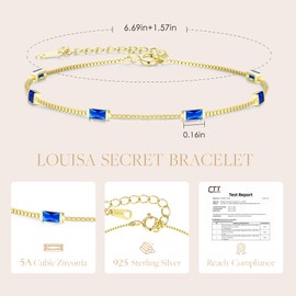 LOUISA SECRET Birthstone Bracelets for Women, 925 Sterling Silver Dainty Simple Women Charm Link Bracelet, Birthday Anniversary Jewelry Gifts for Women Wife Mom Her