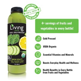 O2 Living Juice Green Vitality Organic Cold-Pressed, No Sugar or Water Added, Made with Kale, Cucumber, Lemon, Celery, Fennel, and Parsley, Loaded with Nutrients, Vitamins, and Minerals (12-Pack)