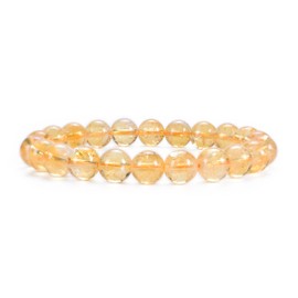 Cherry Tree Collection Semi Precious Gemstone Beaded Stretch Bracelet 8mm Round Beads 7" (Citrine)