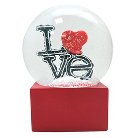Snow Globe Love with Heart | Lettering Love on Base Red Corner | Glass Shake Ball | Height 12 cm, Width 10 cm | Gift Valentine's Day Partner Day | 10006