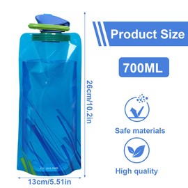 AOEVUIR Pack of 4 Foldable Drinking Bottles, 700 ml, Unisex, Foldable, Reusable, Ideal for Festivals and Hiking