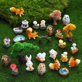 27Pcs Fairy Garden Miniature Accessories Fairies Figurines Ornaments Kits Landscape Owl Squirrel Rabbit Mushroom Mini Animals Miniature for DIY Craft Dollhouse Garden House Decor