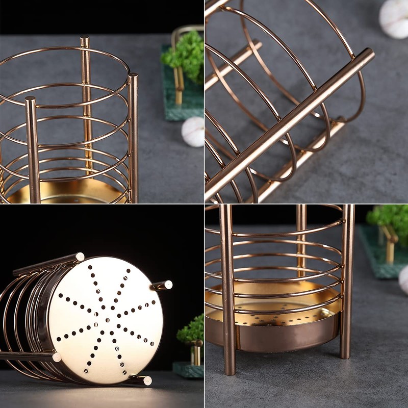Copper Kitchen Utensil Holder for Kitchen Counter, Stainless Steel Utensil