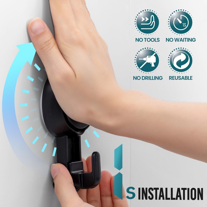 TAILI 4 Pack 360° Rotatable Powerful Suction Cup Shower Hooks
