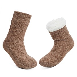 LEMZONE Women's Winter Slipper Socks Warm Cozy Fuzzy Fleece-lined Cabin Socks with Grippers