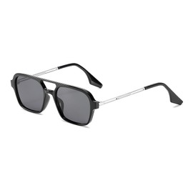 OSAGAMA Vintage Square Sunglasses for Women Men 70s Small Glasses Metal Frame, black/grey