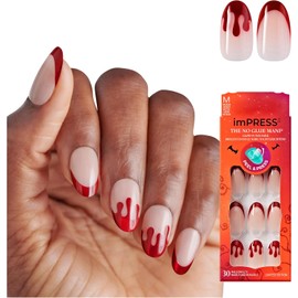 Uñas postizas a presión de Halloween, color borgoña, ovaladas medianas, efecto de polvo magnético, sin pegamento, que brilla en la oscuridad, incluye almohadilla de preparación, lima