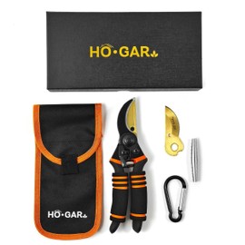 HO.GAR Premium Titanium Bypass Pruning Shears Kit: Heavy Duty Professional Hand Pruners, Gardening Scissors, Ergonomic Secateurs. Includes Blade and Spring Replacement + Pouch + Carabiner