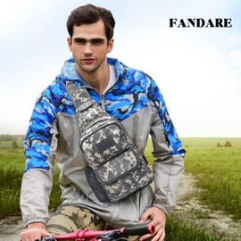 FANDARE Tactical Chest Bag Military Shoulder Bag Sling Bag Men Women Shoulder Bags with USB Charging Port Shoulder Bag Crossover Backpack for Travel Hiking Crossbody Pack, Grey (grey camo), Utility