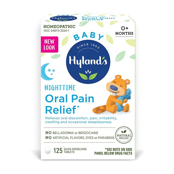 Hyland's Baby Nighttime Oral Pain Relief Tablets with Chamomilla, Soothing Natural Relief of Oral Discomfort, Irritability, and Swelling 125 Count