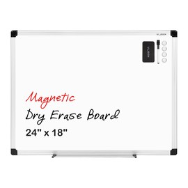 VUSIGN Magnetic White Board 24" x 18" with 1 Dry-Erase Eraser, 2 Multicolor Marker, 4 Magnetic Pins, Sliver Reinforced Aluminum Frame for Office, Home, School