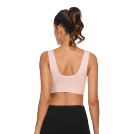 WOWENY Seamless Bras for Women Sleep Leisure Sports Yoga Bra Padded Wireless Thin Soft Comfy Pullover Tops Plus Size (Baby Pink, S)
