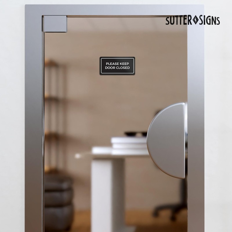 Please Keep Door Closed Sign | Weatherproof Self Adhesive Black