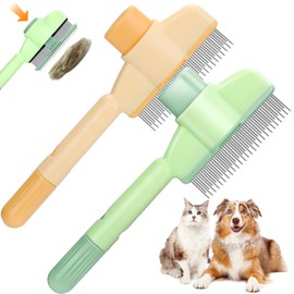 XANGNIER 2 Pcs Flea Comb for Cats & Dogs, Pet Hair Removal Comb One-Click Self-Cleaning Grooming Brush, De-Shedding Comb for Short & Long Hair, Pet Grooming Supplies for Cats & Dogs