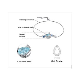 JewelryPalace Moon Star Teardrop Cut Real Blue Topaz Created Sapphire Bracelet Women's Silver 925, Blue Topaz Bangle Jewellery Set for Women, Bracelets Girls Bangles with Stone, Gift for Girlfriend,