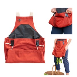The Roo Gardening Apron with Pockets and Harvesting Pouch - Sturdy Canvas Cotton, Adjustable, Ergonomic, Water-resistant Lining, Comfortable and Breathable, Unisex, One-size Fits All.