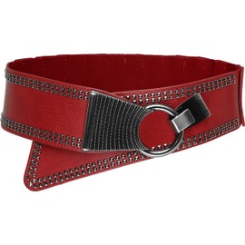 BlackButterfly Wide Elastic Stretch Retro Metal Interlock Buckle Belt (Red, S)