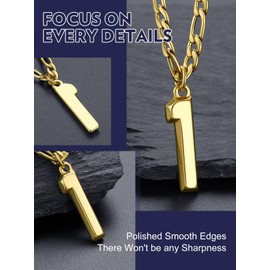 Bandmax Number One Necklace for Man Athlete Gold Plated Sport Number Pendant Necklace Figaro Chain with Number Charm Gift for Son Grandson Husband