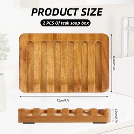 2 Pack Self Draining Teak Wood Soap Dish Holder,Teak Soap Dish for Bathroom,Shower,Kitchen Sponges,Soap Saver Tray with Non Slip Base,Extend Soap Life