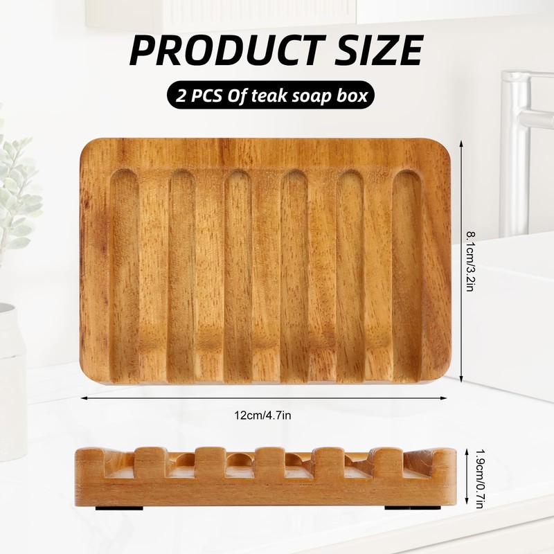 2 Pack Self Draining Teak Wood Soap Dish Holder,Teak Soap