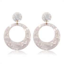 Acrylic Earrings For Women Statement Geometric Earrings Resin Acetate Drop Dangle Earrings Mottled Hoop Earrings Fashion Jewelry (White)