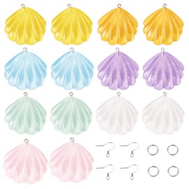 Crafans 14pcs Resin Shell Earring Pendants Glitter Shell Shape Dangle Charms Shell Pendant Earring Sets for DIY Earrings Necklace Keychain Jewelry Making Resin, Resin