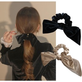 Hair Elastic Scrunchie Velour Ribbon, Set of 2, Hair Accessories, Small Face, Cute, Elegant, Autumn/Winter, Adult, Stylish, Ladies, Weddings, After-parties, Graduation Ceremonies, Kindergarten