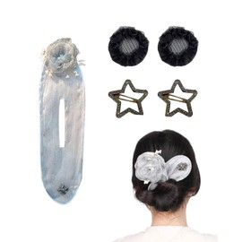 TPZORJX Pack of 5 Bun Hair Clip Flower Hair Bun Roller, Fast and Easy Lazy Hair Curler, Deft Bun Maker, Bun Roller Hair Accessory for Women and Girls (with 2 Hair Nets)