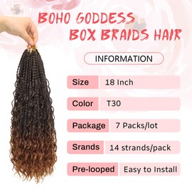 Eeanno Goddess Box Braids Crochet Hair Honey Blonde Boho Hair for Women Pre Looped Crochet Box Braids with Curly Ends (T1B30#, 18 Inch (Pack of 7))