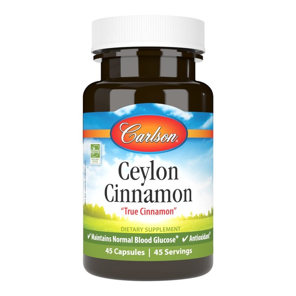 Carlson - Ceylon Cinnamon, Cinnamon Supplements, 500 mg, Cinnamon Extract Pills, Ceylon Cinnamon Capsules, 45 Capsules