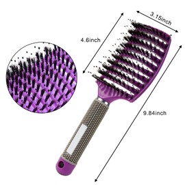 Pack of 2 Hair Brushes (Black and Purple), Boar Bristle Hair Brush, Hair Brush Without Pulling, Can Distribute Hair Oil, Smooths Frizz, Breathable and Speed Up Drying