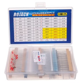BOJACK 630 Pcs 17 Values Resistor Kit 0 Ohm-1M Ohm with 1% 1/4W Metal Film Resistors Assortment Kit
