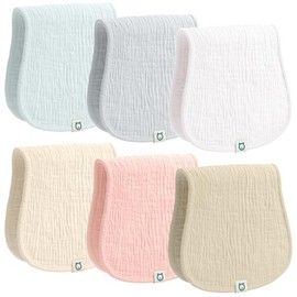 ROMY RO Muslin Burp Cloths Set, 6 Pieces, 100% Organic Cotton Hand Washcloths for Baby Boys and Girls Extra Absorbent and Soft Burping Rags (Neutral - Multi Colored)