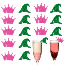 CuddleJunk 20 Pcs Wine Glass Charms, Pink and Green Themed Party Wine Glass Markers, Crown and Witch Hat Drink Tags for Princess Party Decorations
