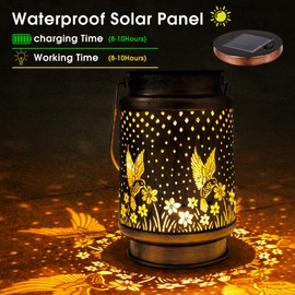 Hummingbird Solar Lanterns Outdoor Waterproof Garden Decor,Hollow Out Metal Decorative Garden Light,Metal Bird Decorative LED Lanterns for Yard, Patio, Lawn, Tabletop, Pathway, Landscape, Garden Decor