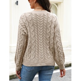 VIMPUNEC Women's Fall Casual Cable Knit Cardigan Sweaters Long Sleeve Button Down Open Front Outwear Coats Khaki S