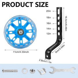 Stabilisers for Children's Bikes, Auxiliary Wheels for Children's Bikes, Mute Flash Wheels with Adjustable Bicycle Stabiliser Kit for 12, 14, 16, 18, 20 Inch Children Single Speed Bicycle, Blue